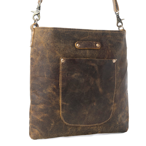 Myra Beast Leather Messenger Bag for Women Distressed Brown Full-Grain Leather with Adjustable Strap and Front Pocket - Myra USA
