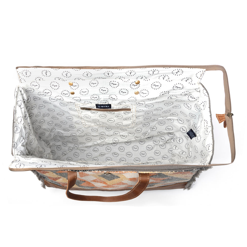 Myra Cosmopolitan Weekender Tote Bag Fringed Edges, Aztec Print Design with Buckle Flap Closure for Travel - Myra USA