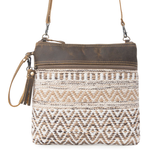 Myra Contentent Aztec Sling Bag for Women – Patterned Canvas, Brown Leather Trim, Crossbody for Everyday Western Look - Myra USA