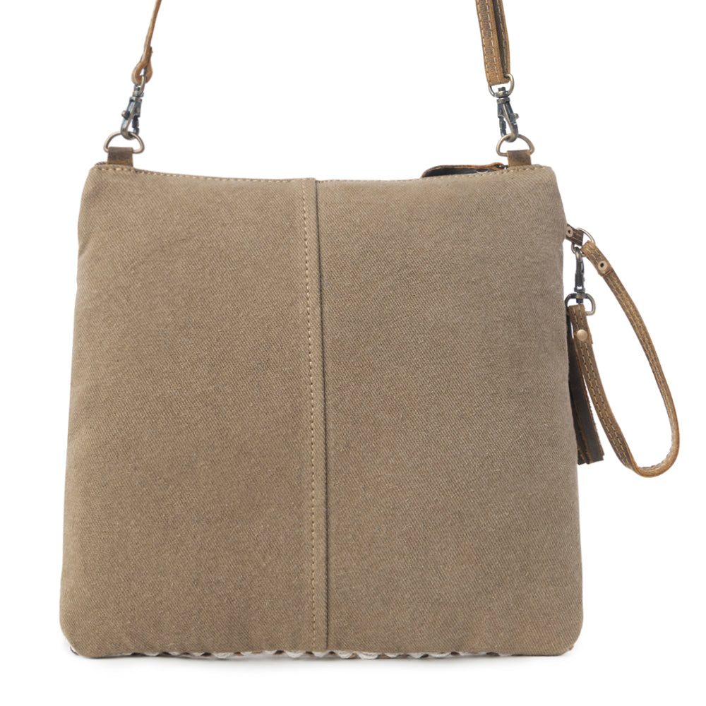 Myra Contentent Aztec Sling Bag for Women – Patterned Canvas, Brown Leather Trim, Crossbody for Everyday Western Look - Myra USA