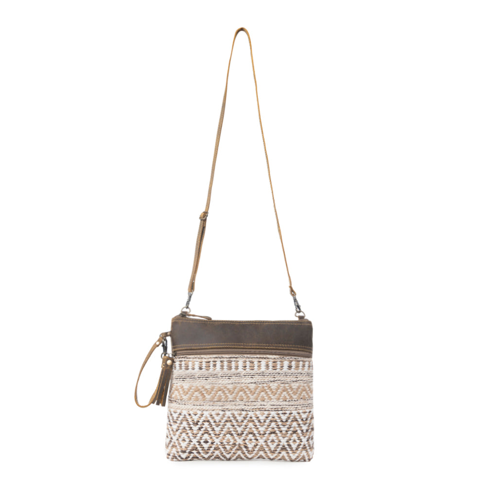 Myra Contentent Aztec Sling Bag for Women – Patterned Canvas, Brown Leather Trim, Crossbody for Everyday Western Look - Myra USA