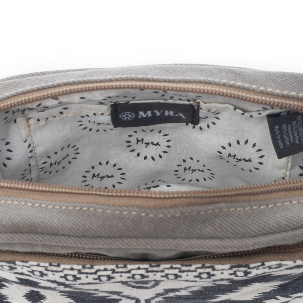Myra Temptation Tribal Pattern Small Crossbody Bag for Women – Geometric Canvas Front, Adjustable Leather Strap for Everyday Western Style - Myra USA
