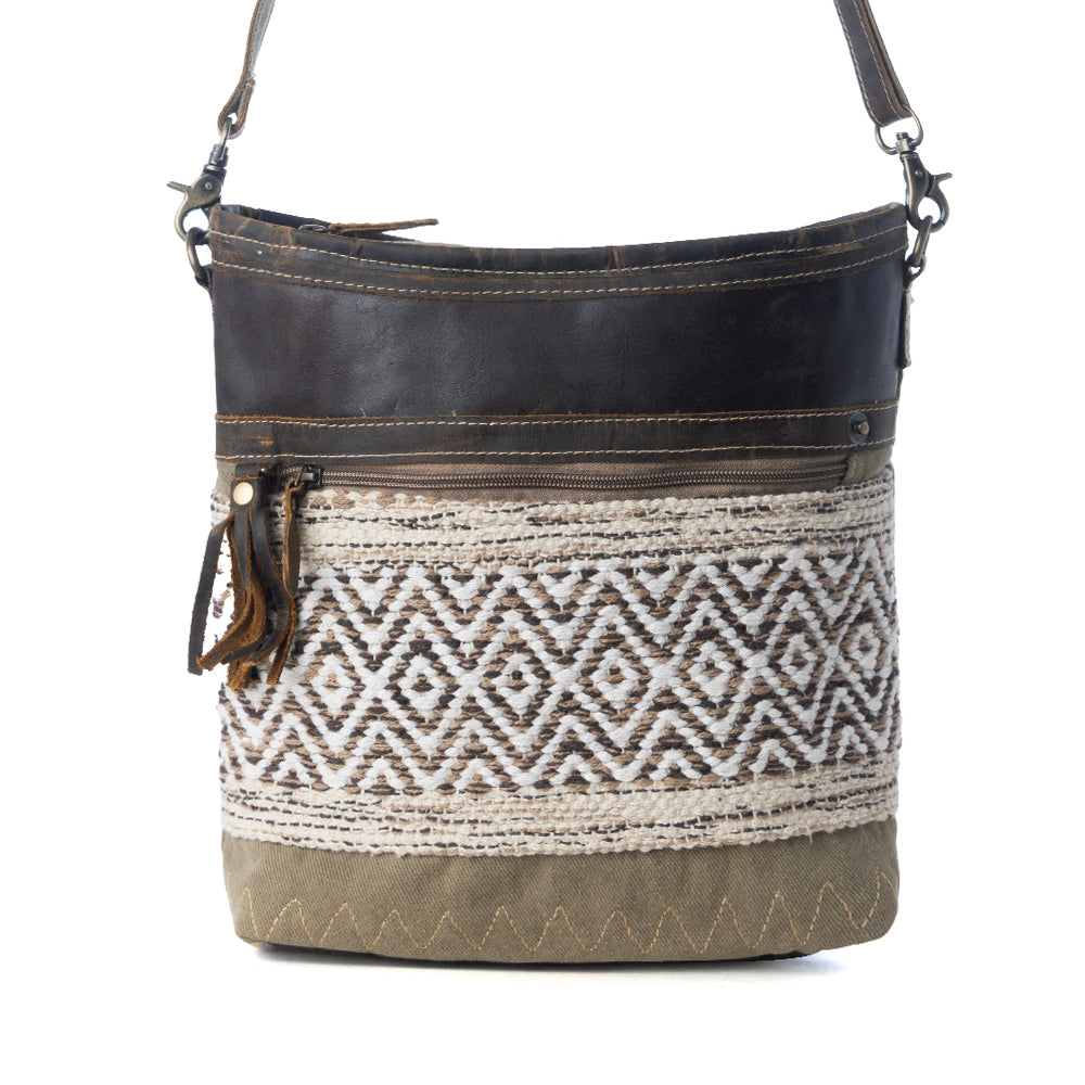 Myra Blending Taste Aztec Print Shoulder Bag for Women Brown Suede Leather, Adjustable Strap, Rustic Daily Carry - Myra USA