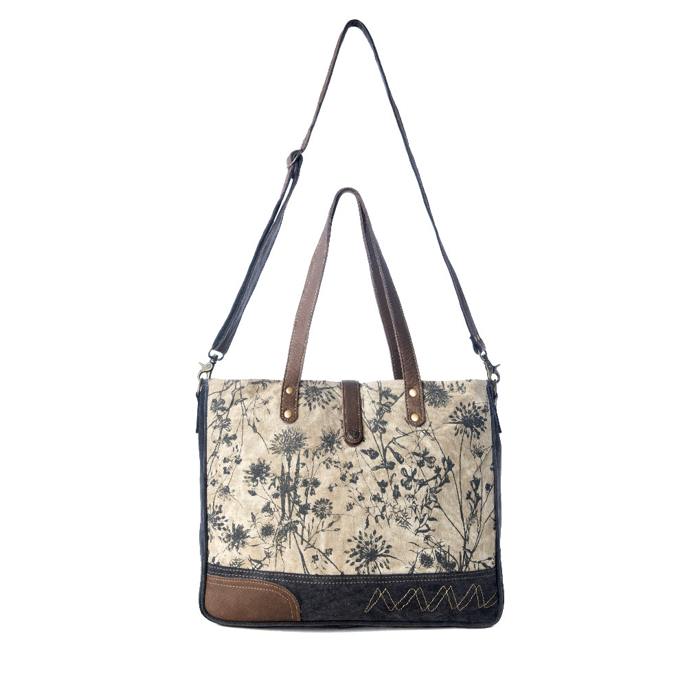 Myra Mystique Canvas Leather Messenger Bag - Dual Strap Floral Satchel with Vintage Print and Adjustable Crossbody Design - Myra USA