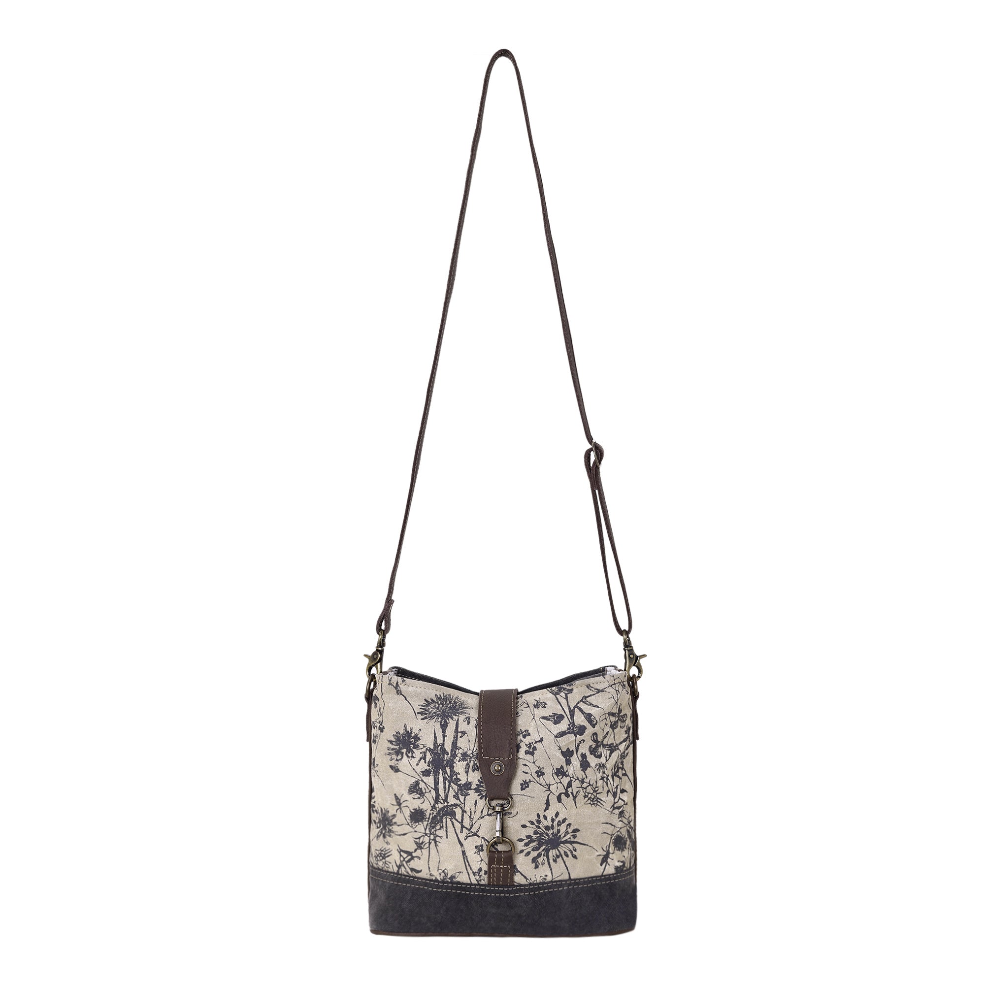 Myra Debonair Shoulder Bag for Women with upcycled canvas in floral print with adjustable leather straps - Myra USA