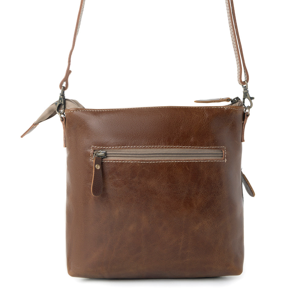 Myra Frontier Trail Embossed Leather Crossbody Bag Western Hairon Purse with Adjustable Leather Strap - Myra USA