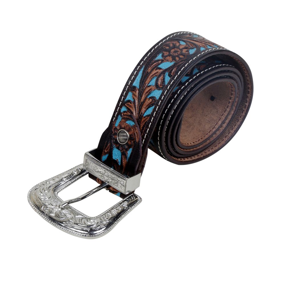 Turquoise Hand-Tooled Leather Women's Belt - Myra USA