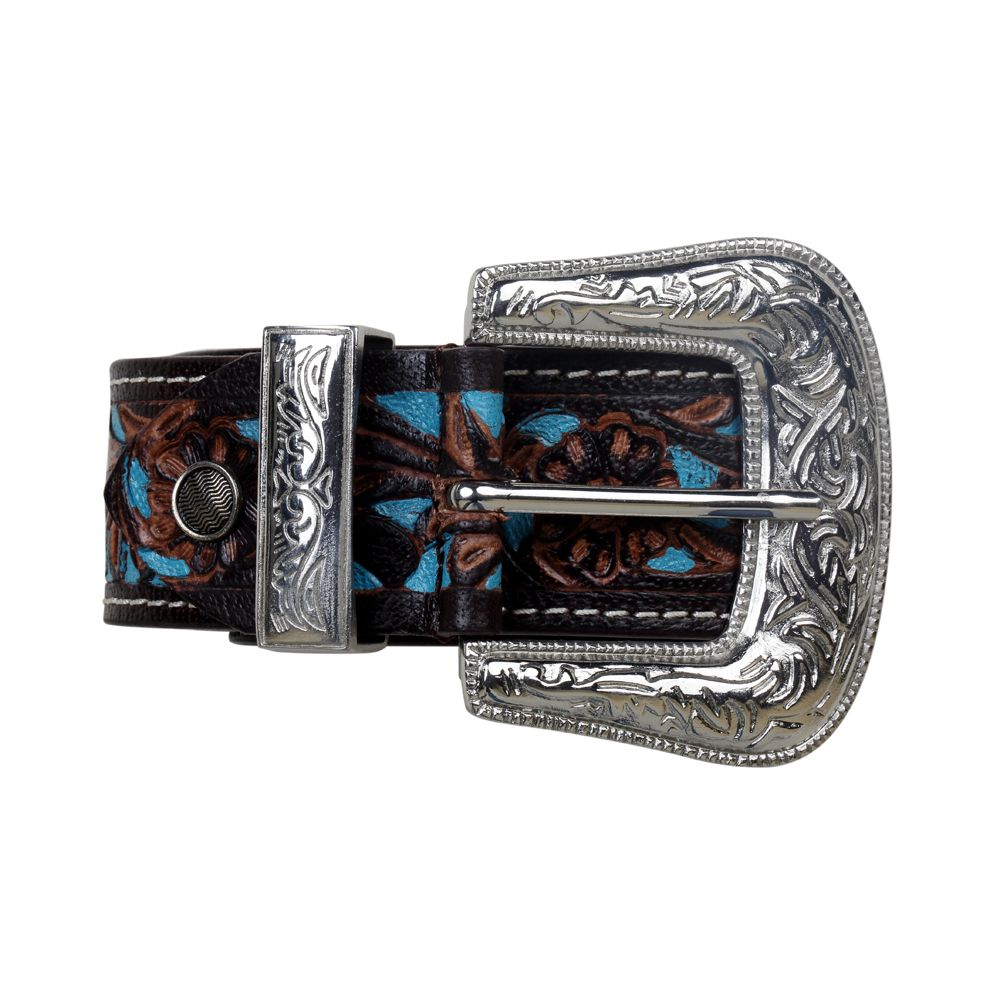 Turquoise Hand-Tooled Leather Women's Belt - Myra USA