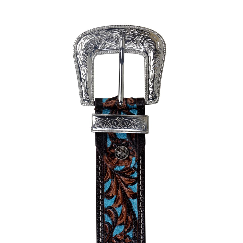 Turquoise Hand-Tooled Leather Women's Belt - Myra USA