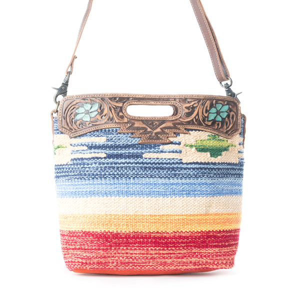 AZURE PETALS HAND TOOLED BAG. - Myra USA