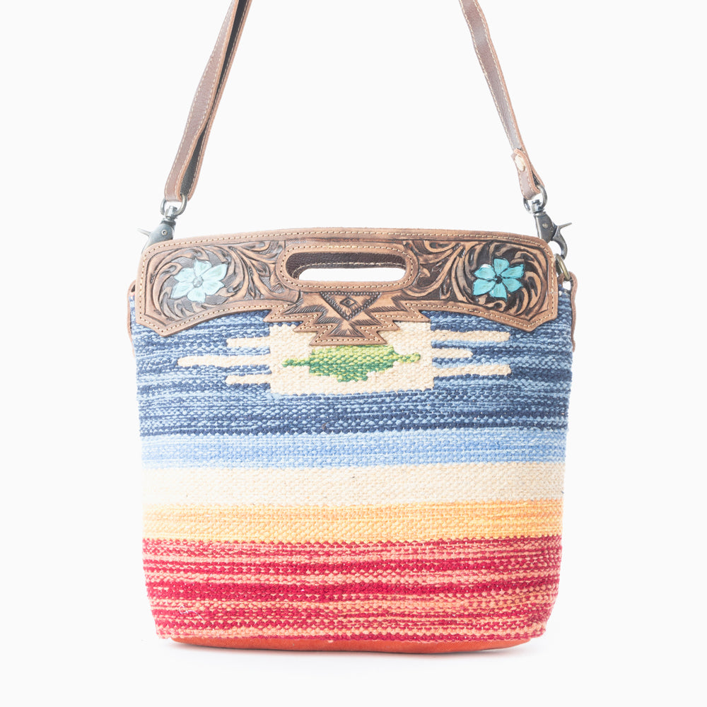 AZURE PETALS HAND TOOLED BAG. - Myra USA