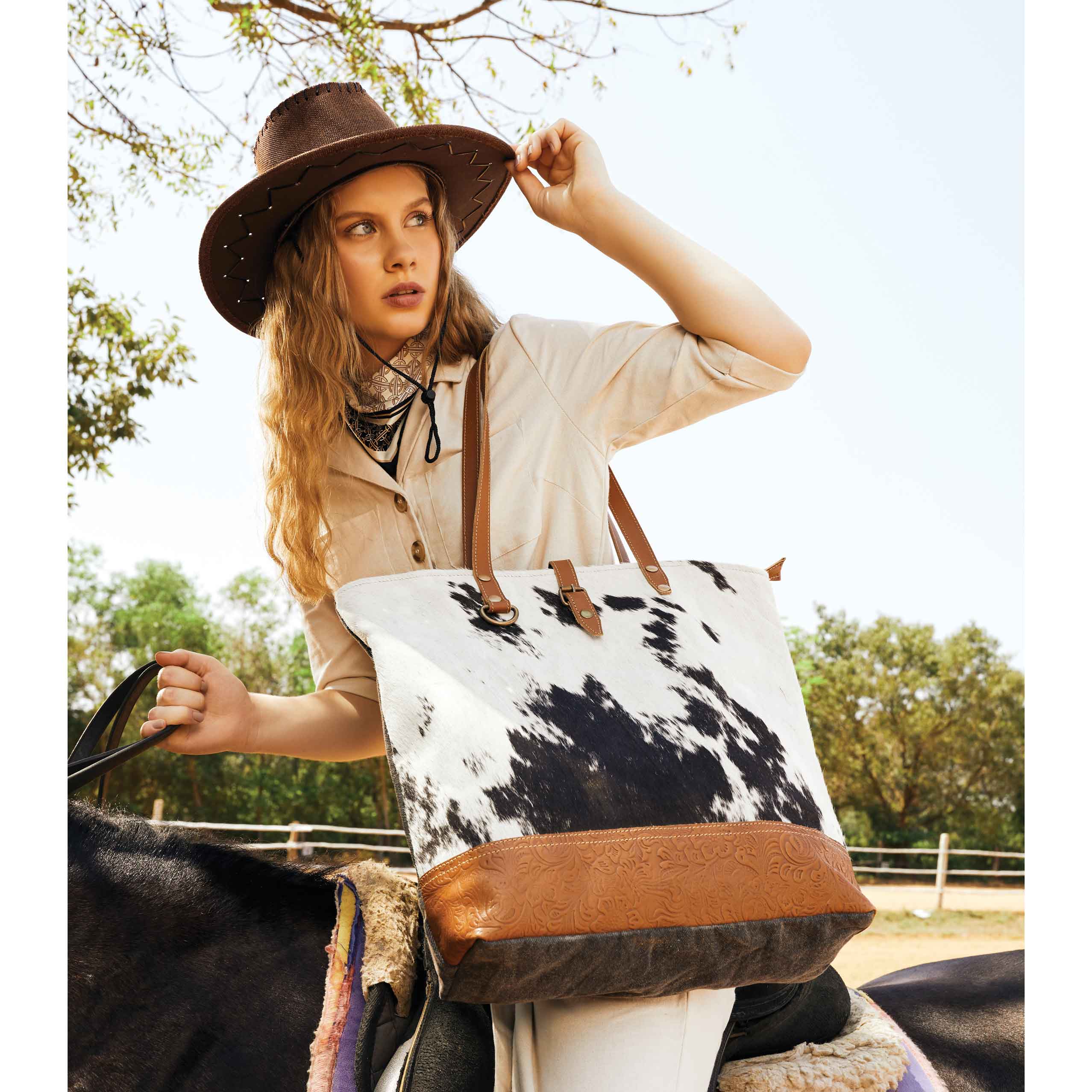 Rock-Strewn Canvas & Hairon Bag - MyraUSA