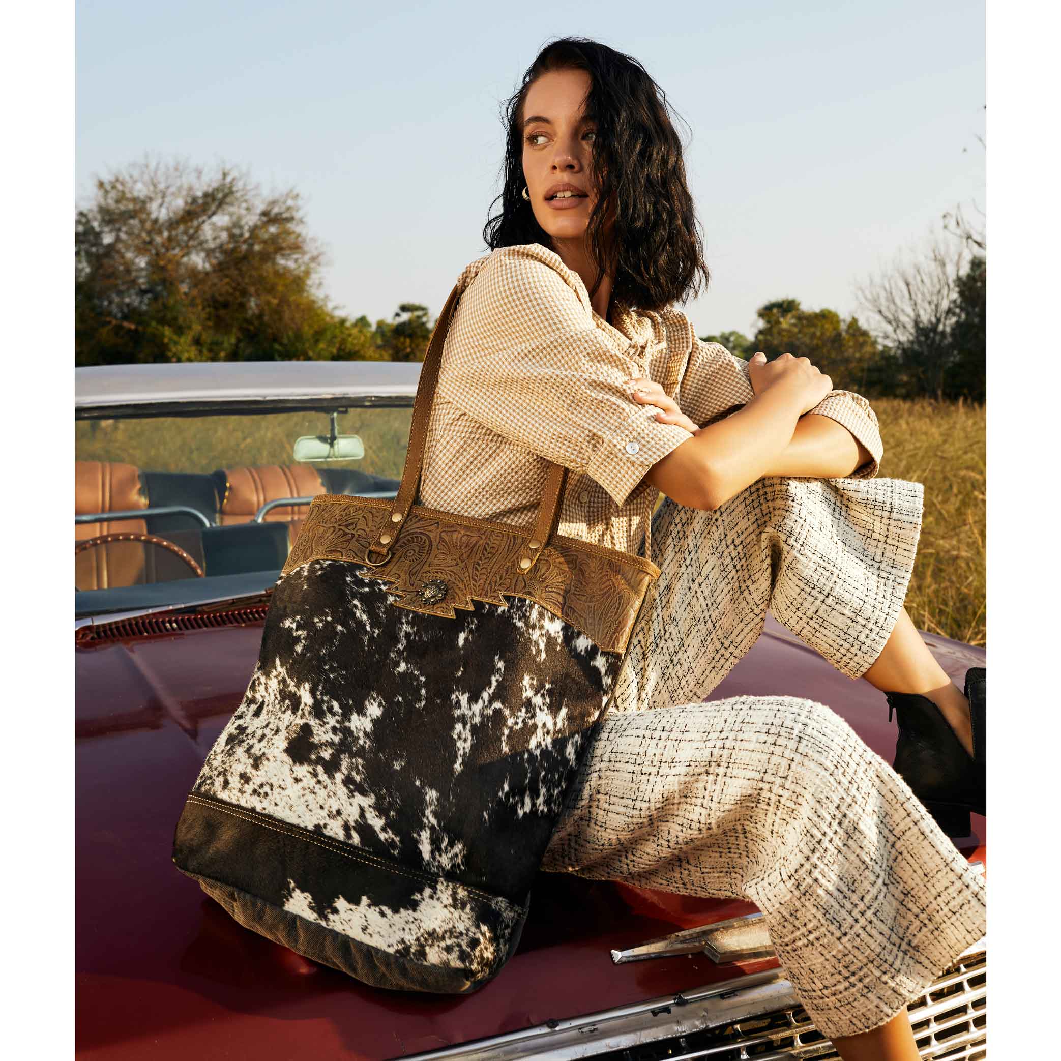 Sooty Specks Canvas & Hairon Bag - MyraUSA