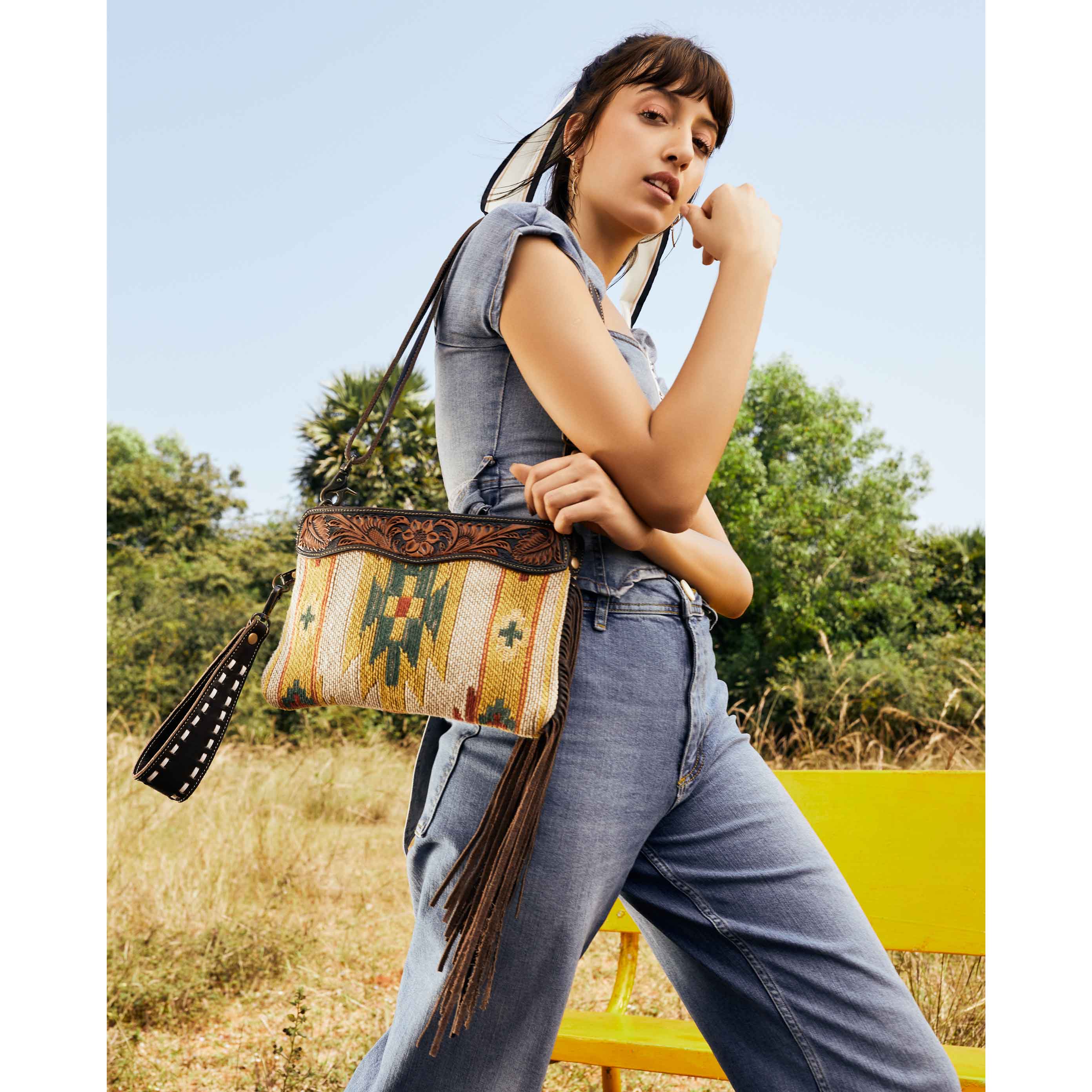 Dazzling Yellow Hand-Tooled Bag - Myra USA