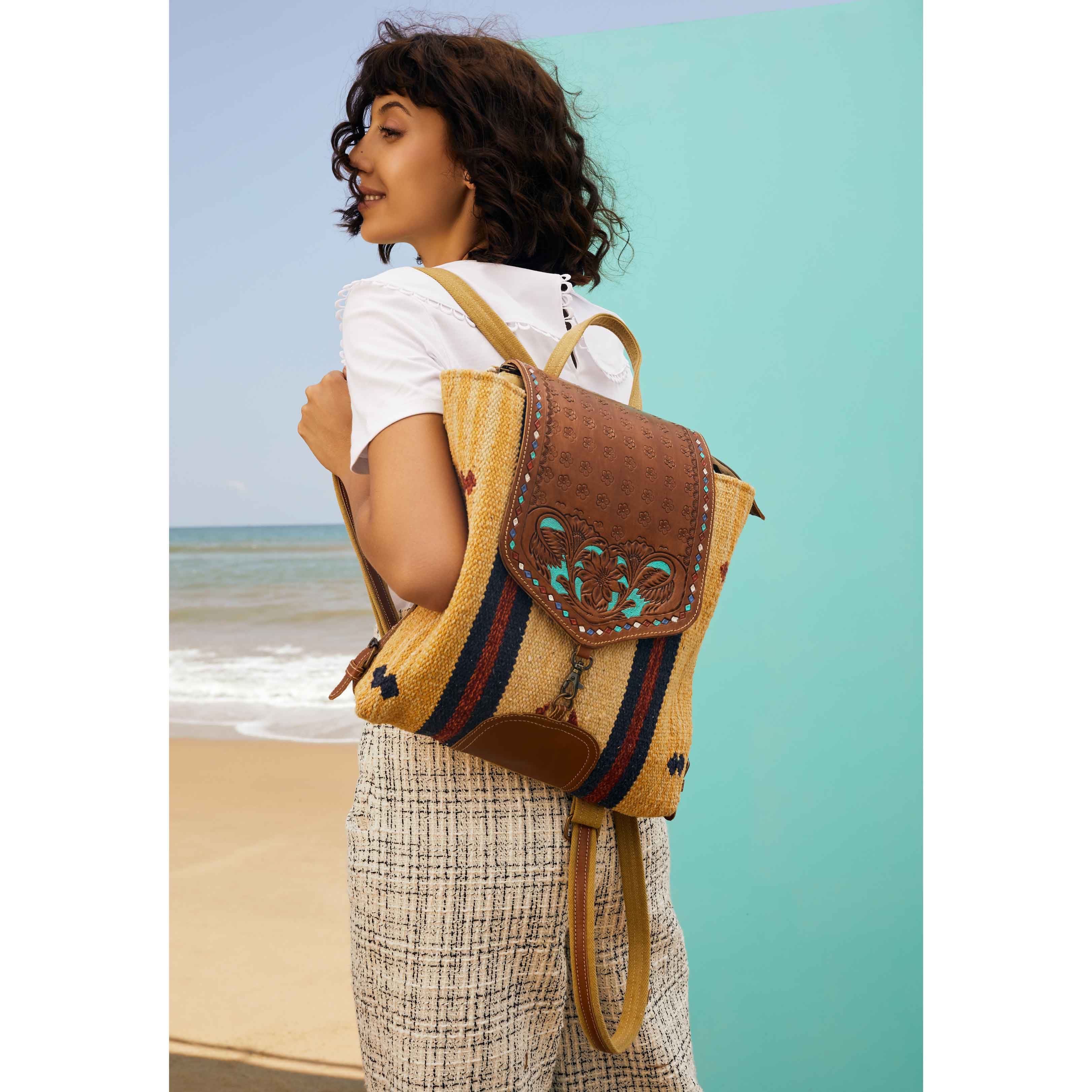 Lucent Backpack Hand-Tooled Bag. - Myra USA