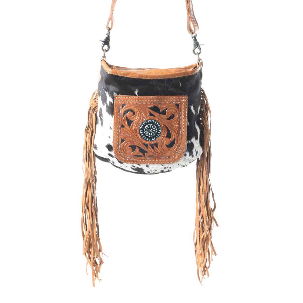 Brown Quilt Hand-Tooled Bag