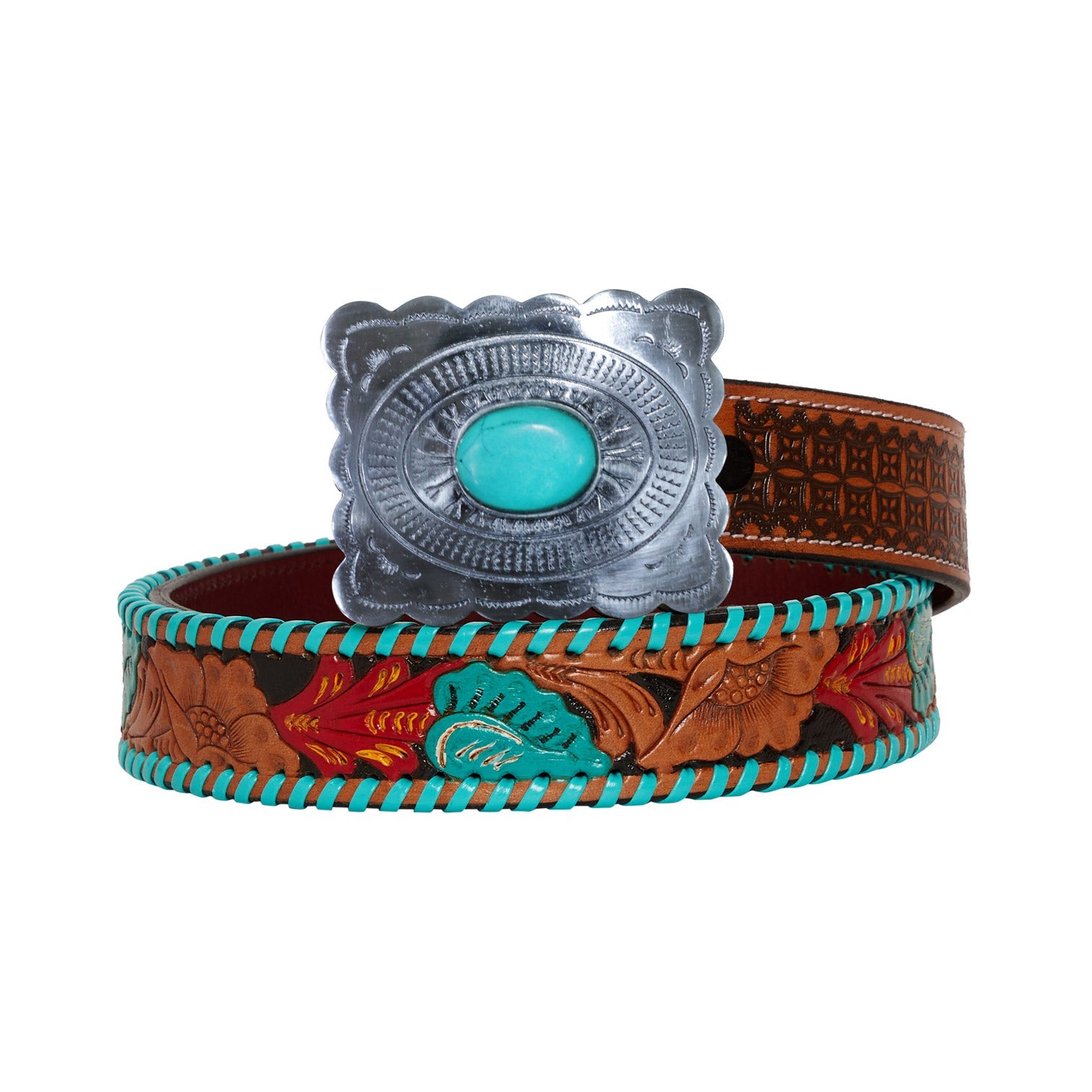 Tropical Forest Hand-Tooled Leather Women's Belt - MyraUSA