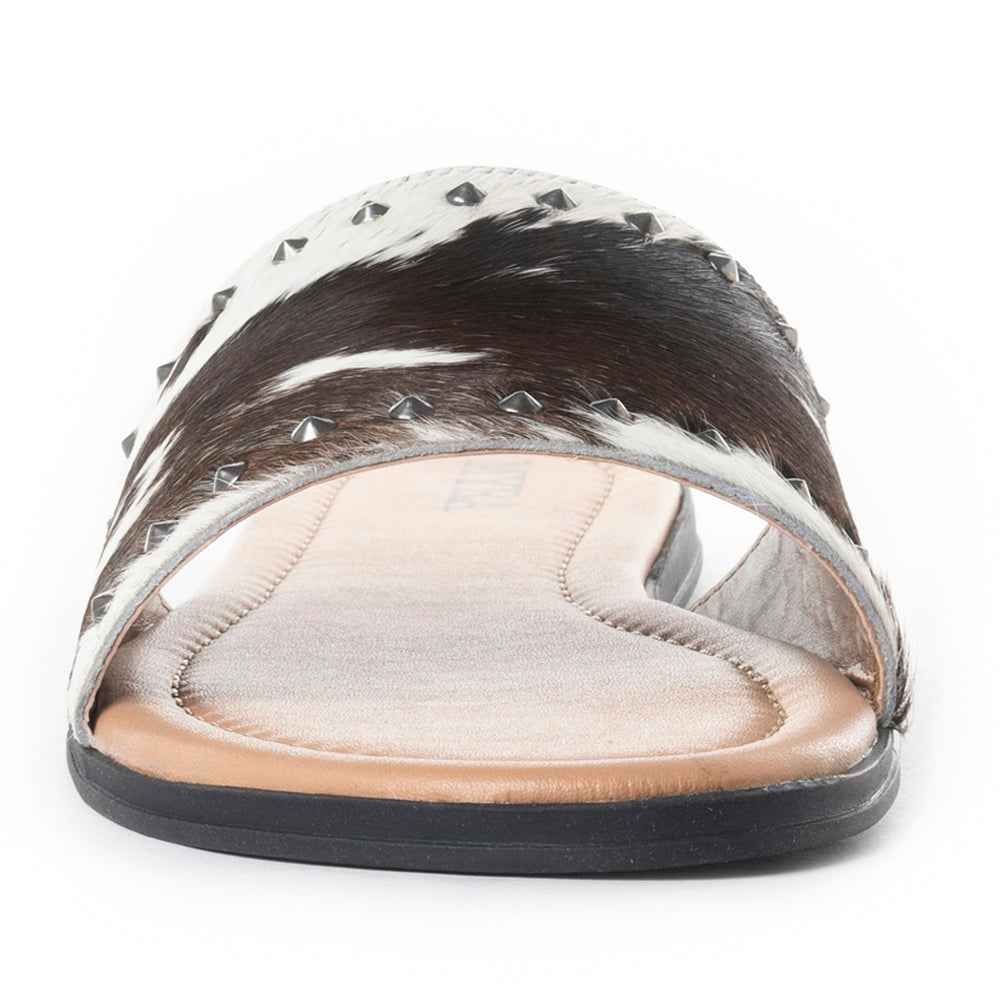 Myra Wild Dust Hairon Leather Slide Sandals – Studded Flats for Women, Slip-On Comfort with Western Charm