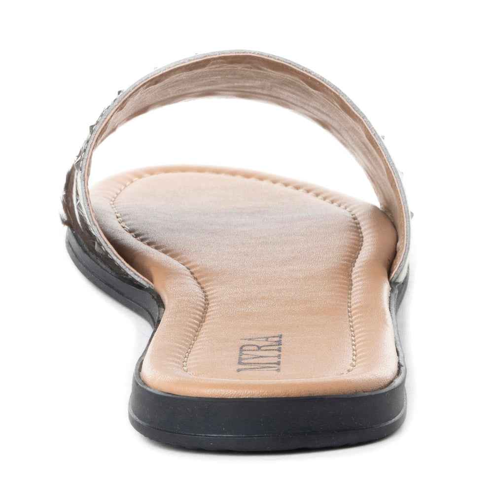Myra Wild Dust Hairon Leather Slide Sandals – Studded Flats for Women, Slip-On Comfort with Western Charm