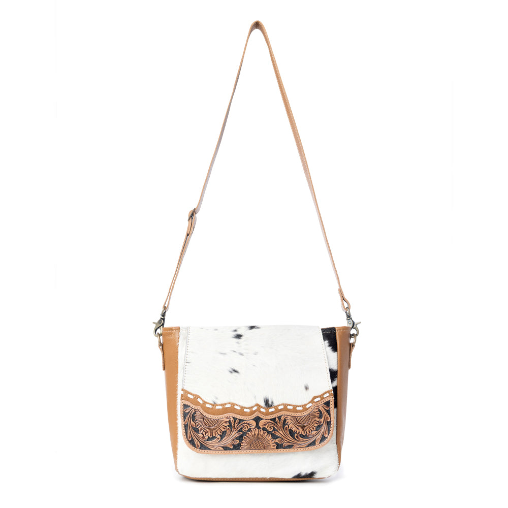 Myra Mangnifique Hairon Leather Crossbody Bag – Handtooled Flap, Concealed Carry Pocket & Adjustable Strap - Myra USA