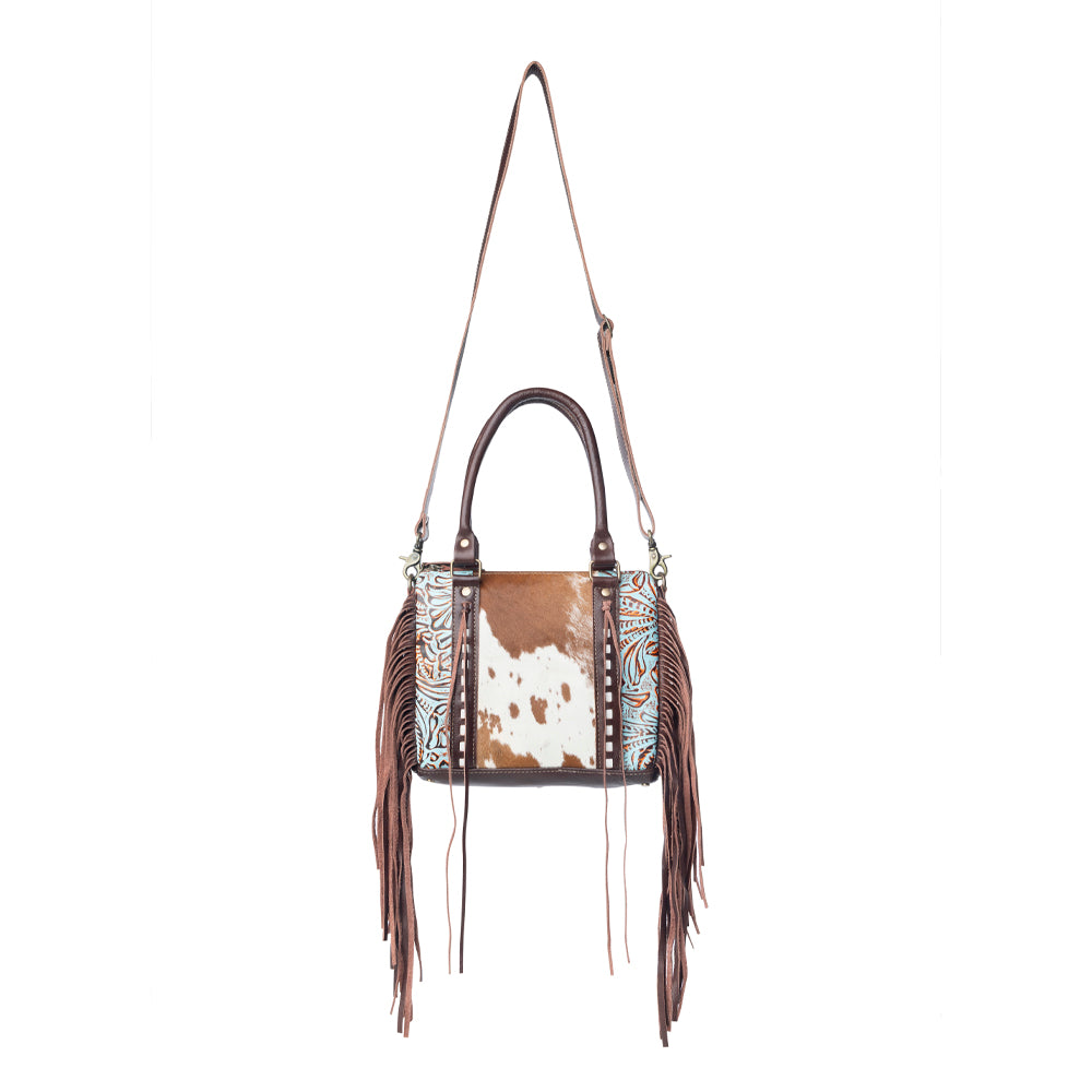 Myra Maia Hairon Leather Concealed Carry Bag for Women – Tooled Leather Panels, Fringed Sides, Dual Straps for Easy Carry - Myra USA