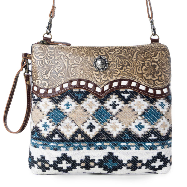 Myra Tincture Embossed Leather Crossbody Bag for Women Aztec Pattern, Adjustable Strap for Rodeo Style - Myra USA