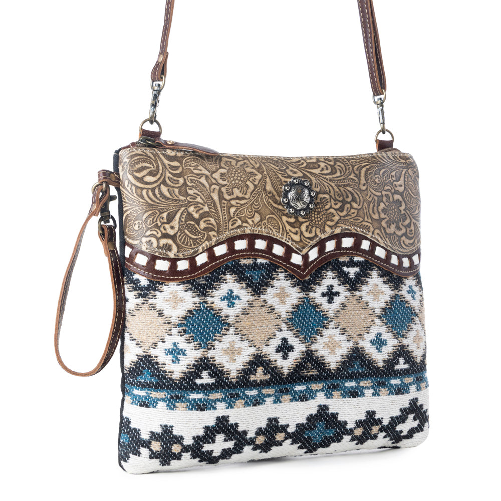 Myra Tincture Embossed Leather Crossbody Bag for Women Aztec Pattern, Adjustable Strap for Rodeo Style - Myra USA