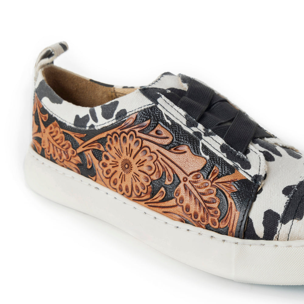 Women Limited Edition Cowprint with Handtooling Sneaker - MyraUSA