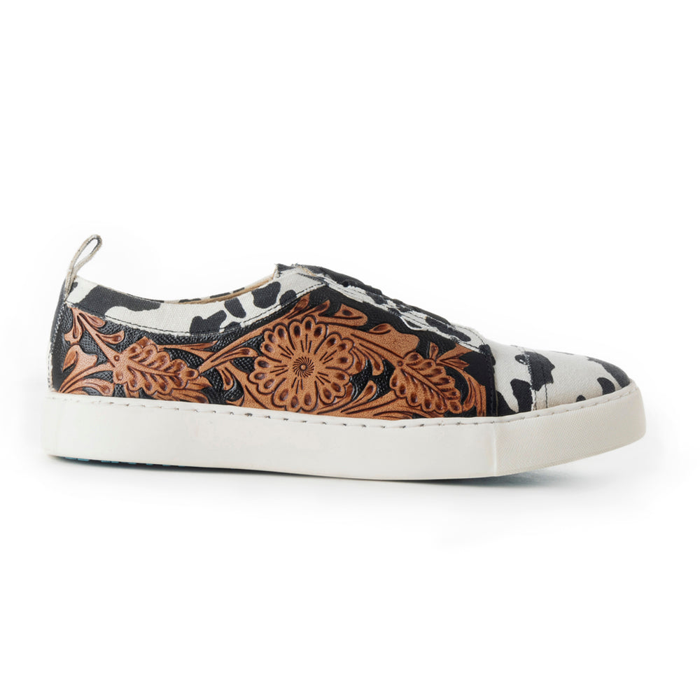 Women Limited Edition Cowprint with Handtooling Sneaker - MyraUSA