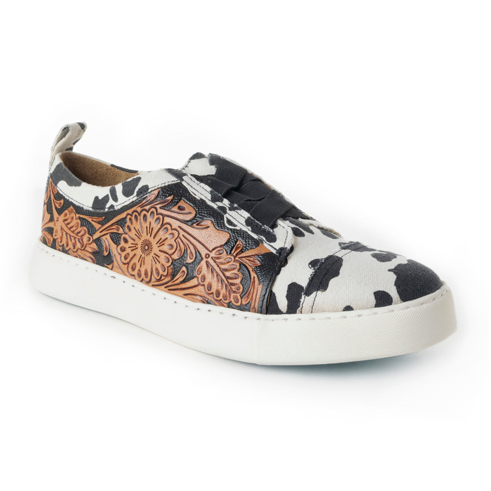 Women Limited Edition Cowprint with Handtooling Sneaker - MyraUSA