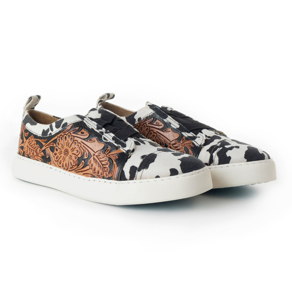 Women Limited Edition Cowprint with Handtooling Sneaker - MyraUSA