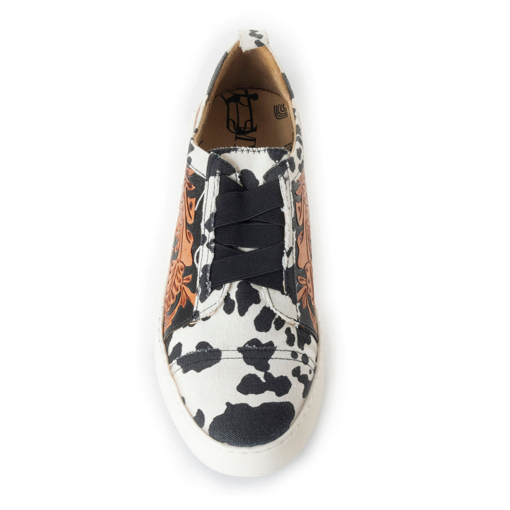 Women Limited Edition Cowprint with Handtooling Sneaker - MyraUSA