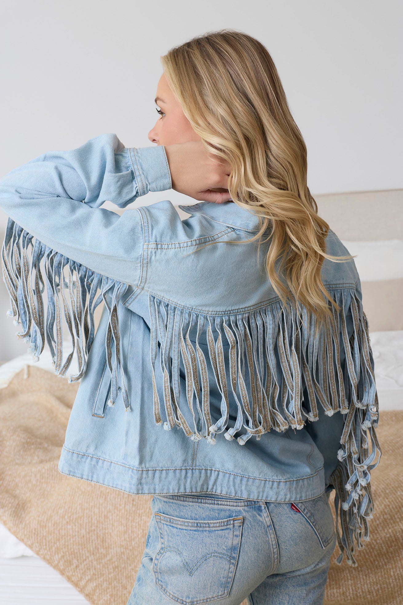 Cassie Fringed Light Wash Denim Jacket - Myra USA