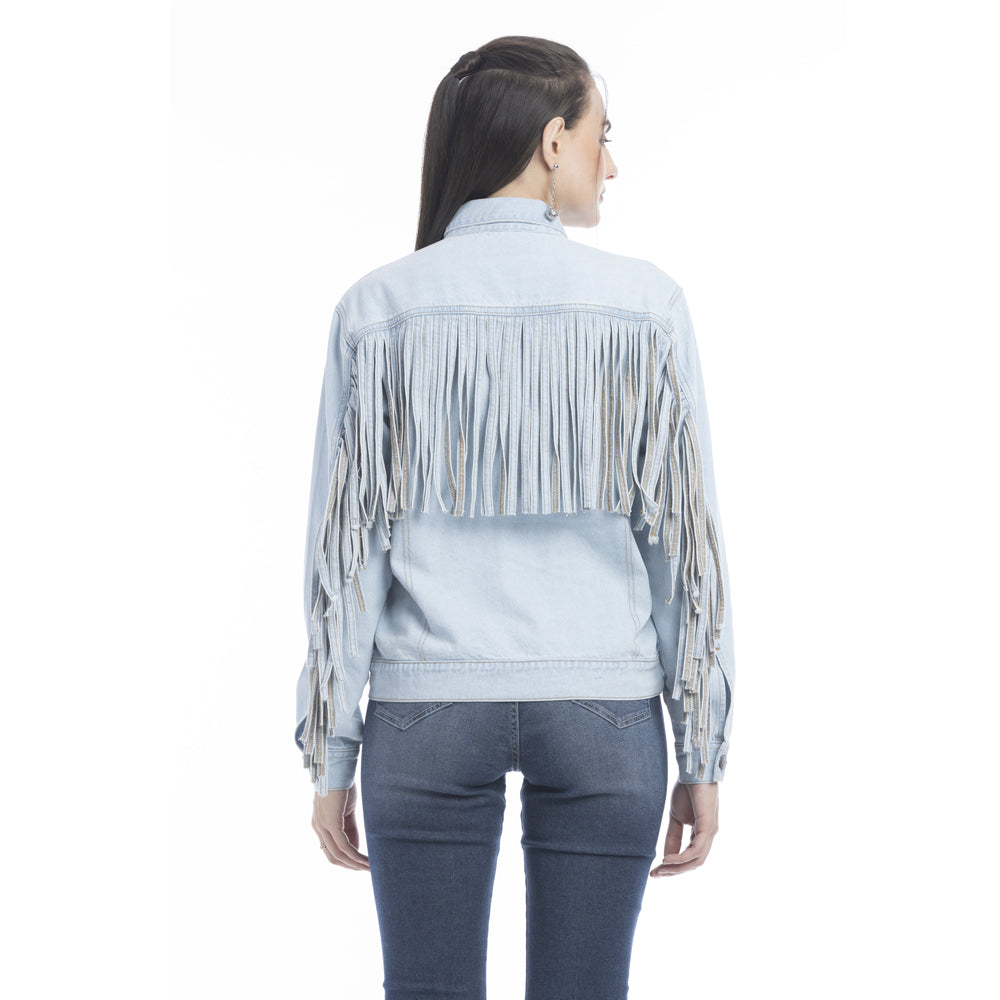 Cassie Fringed Light Wash Denim Jacket - Myra USA