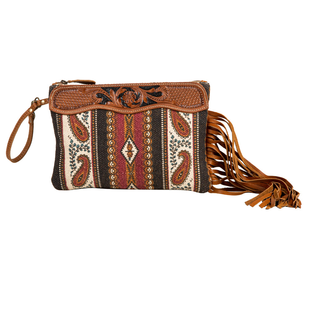 Mojave Paisley Fringed Hand-Tooled Bag - Myra USA