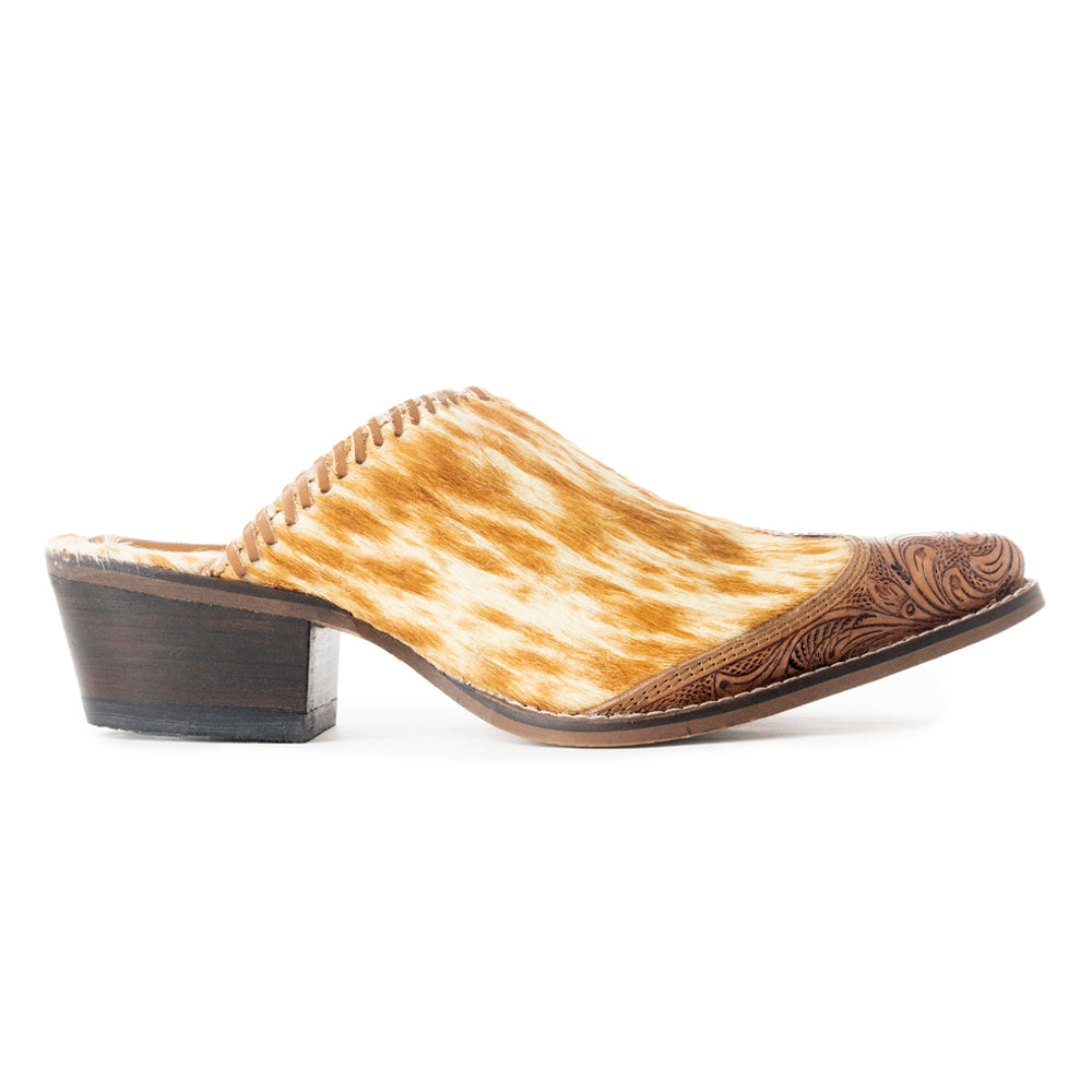 Orange Western Hand-Tooled Mules - MyraUSA