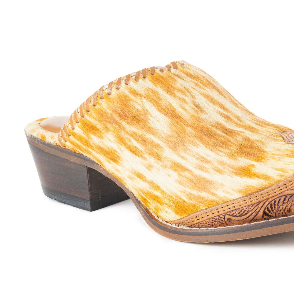 Orange Western Hand-Tooled Mules - MyraUSA