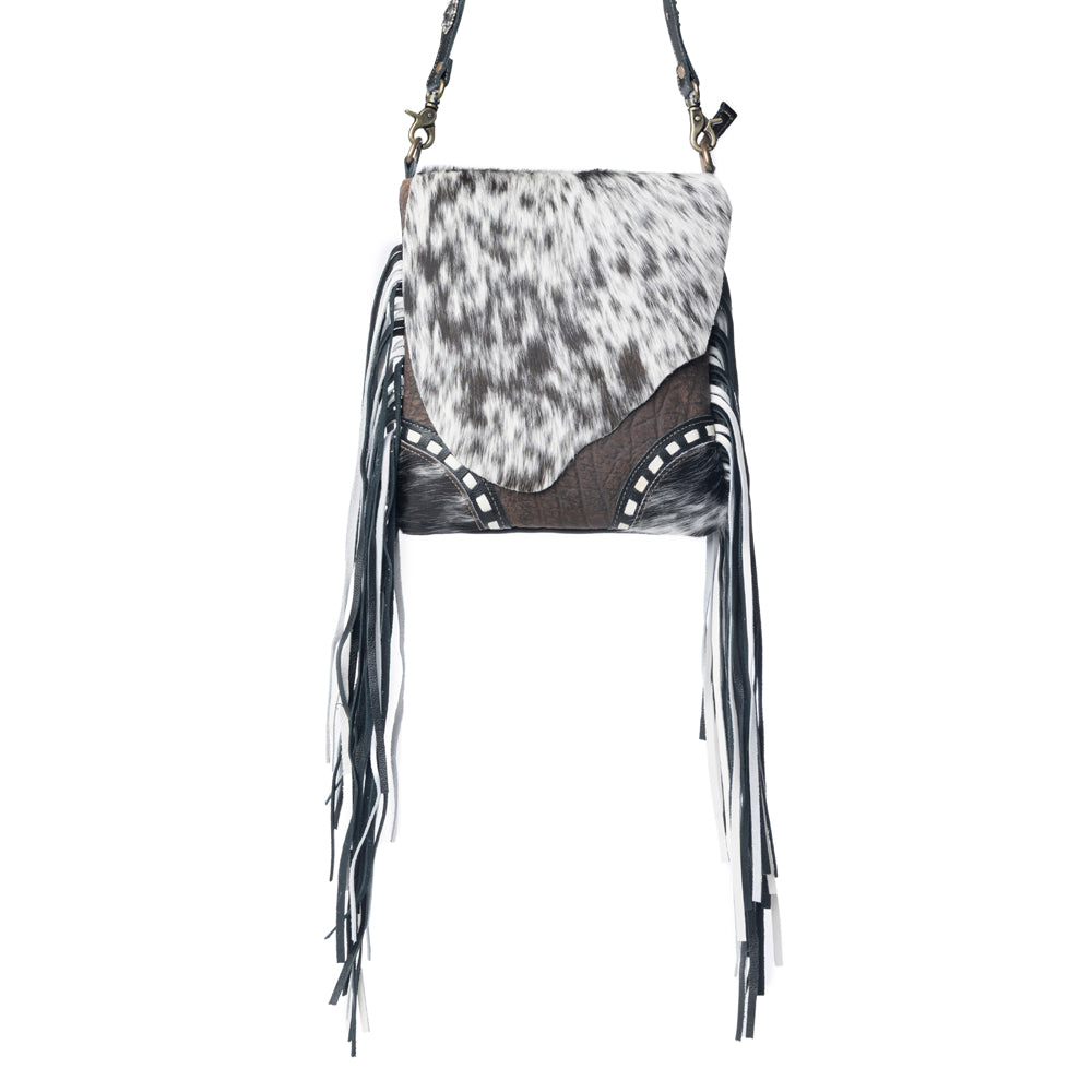 Myra Corral Tempo Leather Concealed Carry Sling - Fringed Hairon Crossbody Bag with Adjustable Strap for Rugged Touch - Myra USA