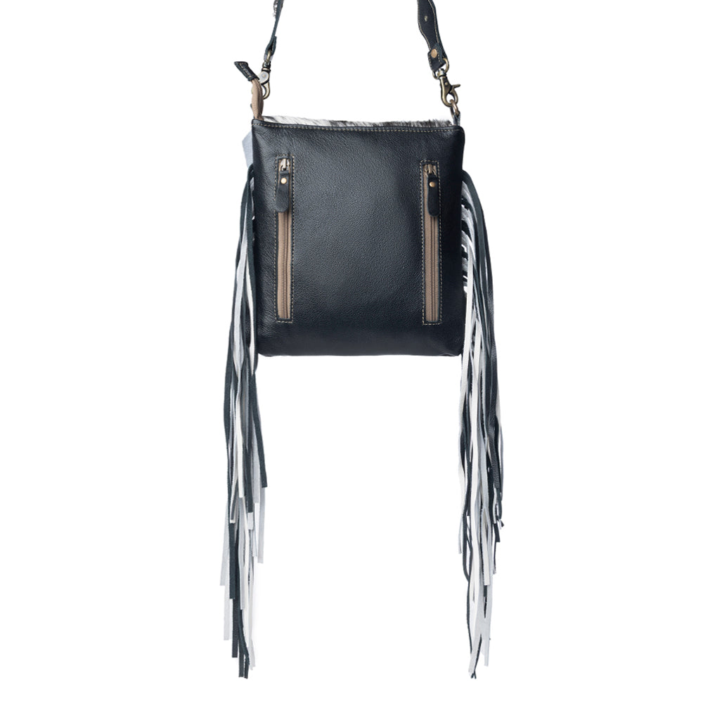 Myra Corral Tempo Leather Concealed Carry Sling - Fringed Hairon Crossbody Bag with Adjustable Strap for Rugged Touch