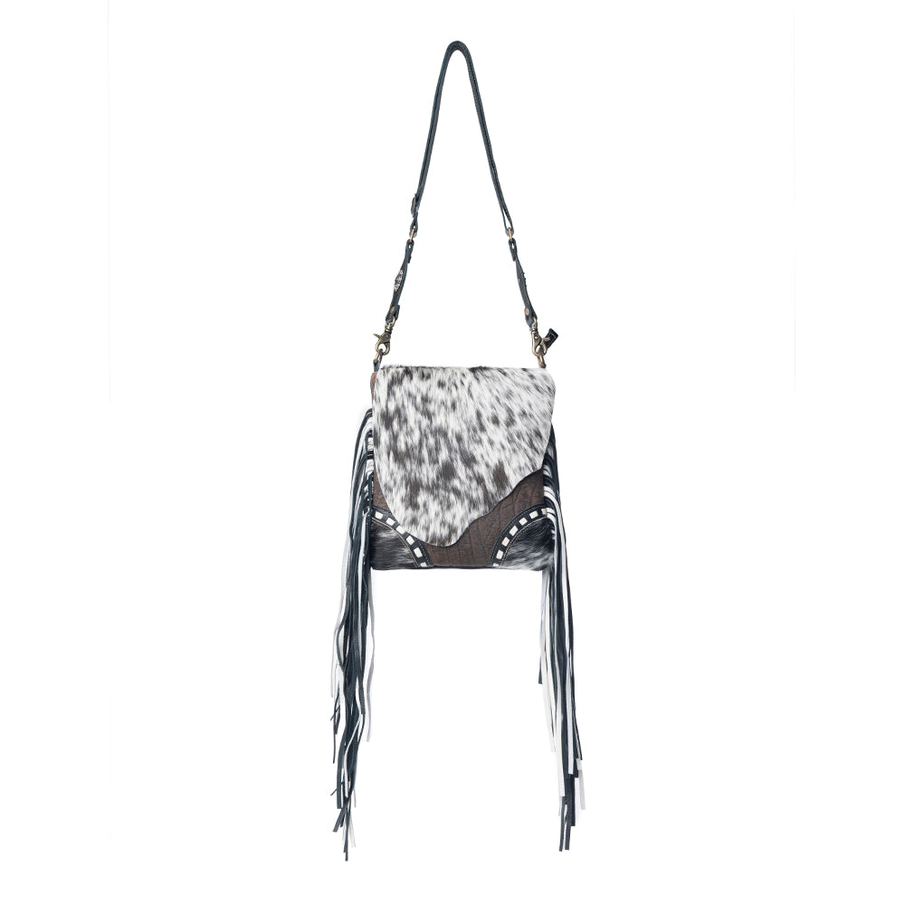 Myra Corral Tempo Leather Concealed Carry Sling - Fringed Hairon Crossbody Bag with Adjustable Strap for Rugged Touch