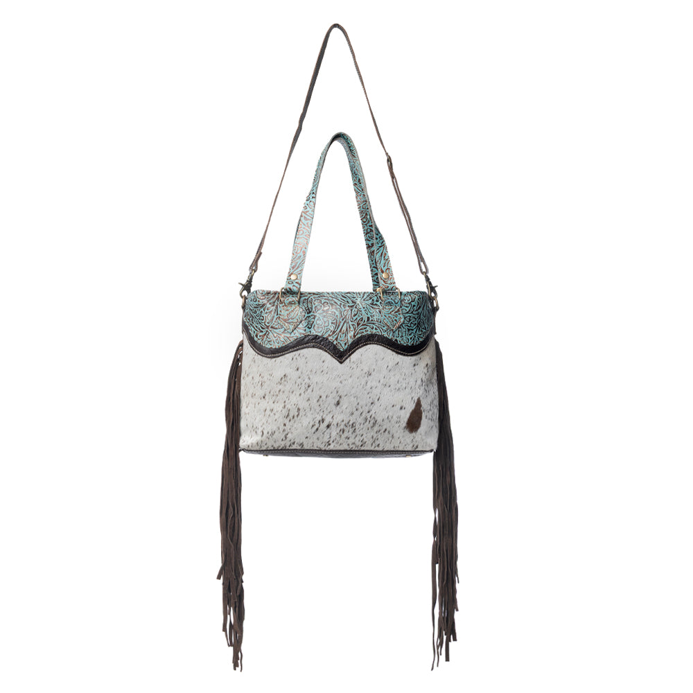 Turquoise Zapata Leather & Hairon Bag. - Myra USA