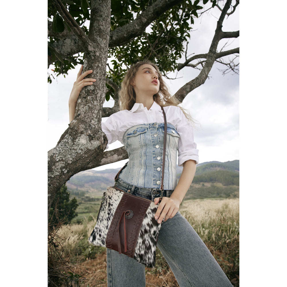 Rosalinda Cross Stitched Leather & Hairon Bag - Myra USA