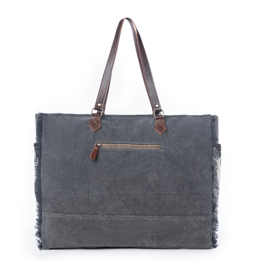 Myra Rosalinda Cross Stitched Hairon Leather Weekender Bag - Spacious Travel Tote with Stitch Trim and Durable Shoulder Straps - Myra USA