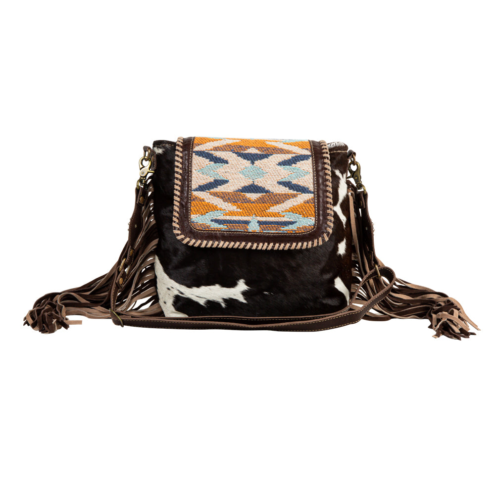 Sun Serape Fringed Leather Hairon Bag - Myra USA