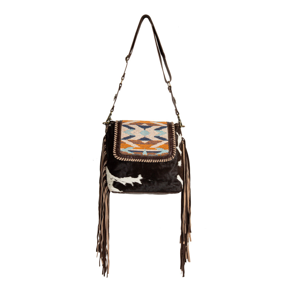 Sun Serape Fringed Leather Hairon Bag - Myra USA