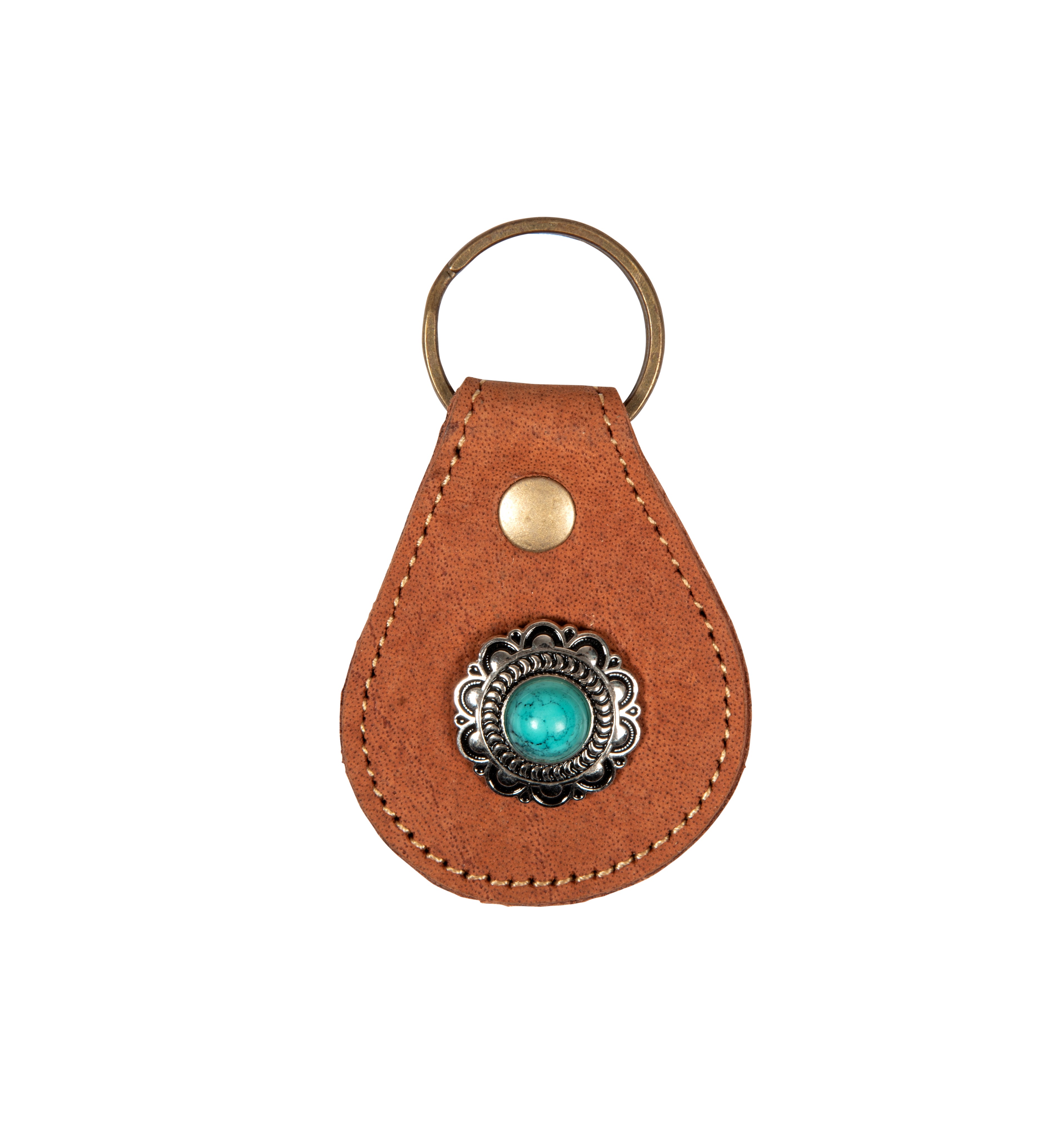 Concho Caramel Leather Key Fob - Myra USA