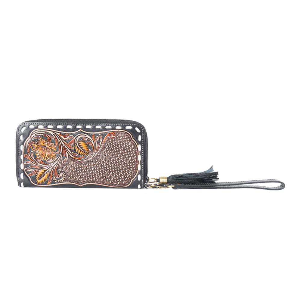 Bison Canyon Blooms Hand-Tooled Clutch Wallet - Myra USA