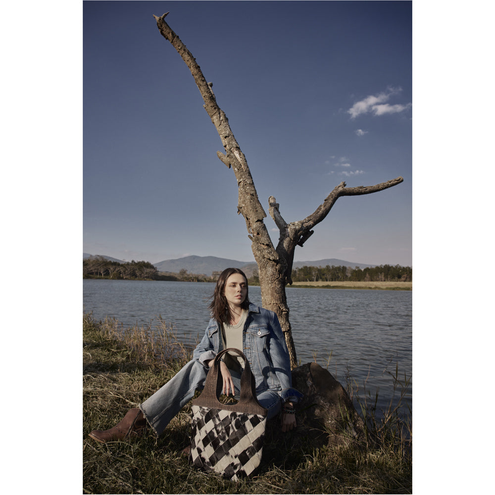 Pecos Wind Weave Pattern Leather & Hairon Bag - Myra USA