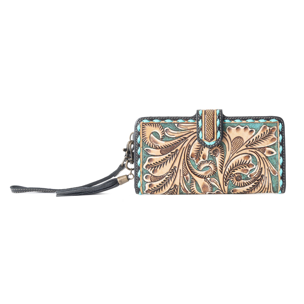 Western Swing Hand-Tooled Wristlet Wallet - Myra USA