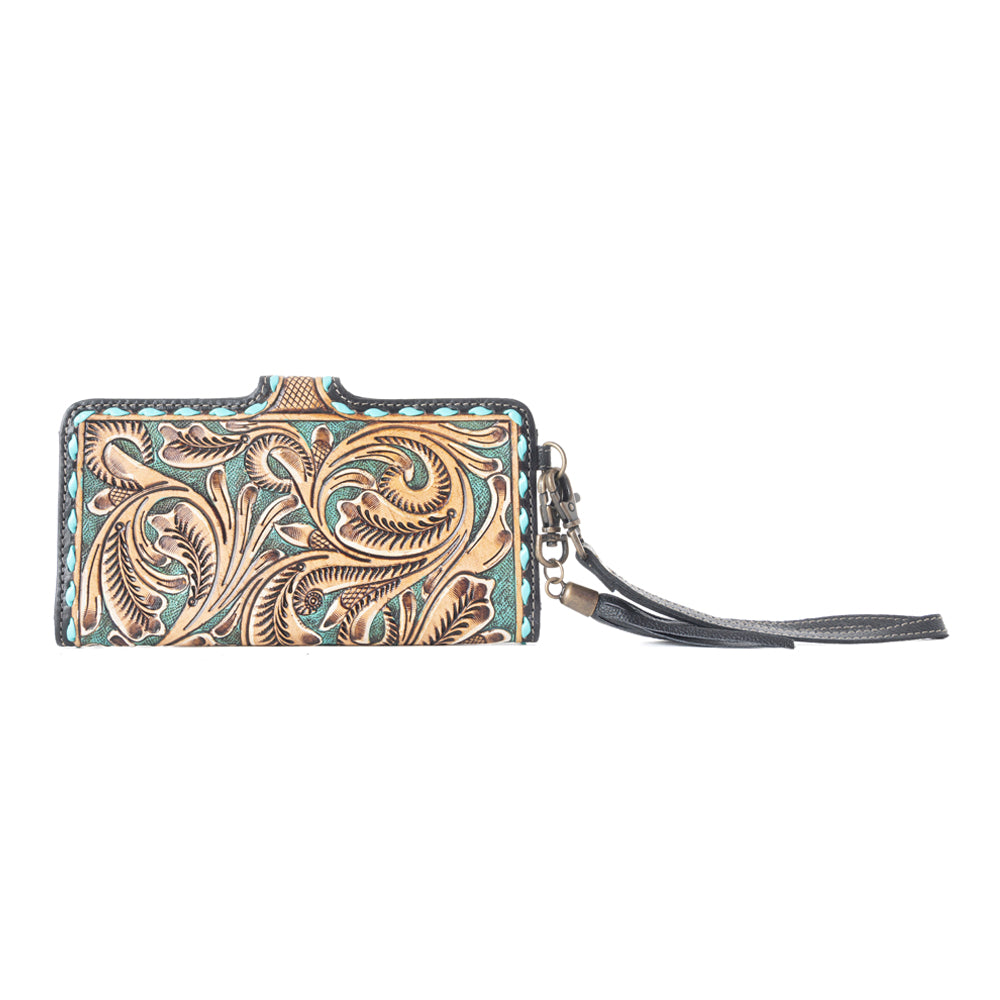 Western Swing Hand-Tooled Wristlet Wallet - Myra USA